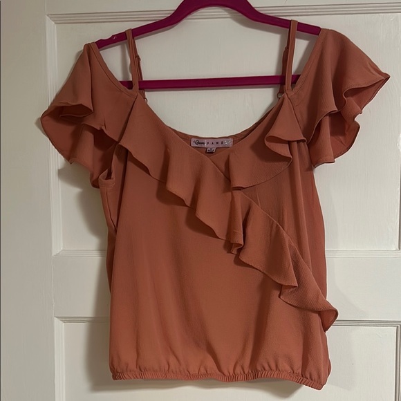 Women's Ruffled Off-Shoulder Top - Rust - Picture 1 of 4